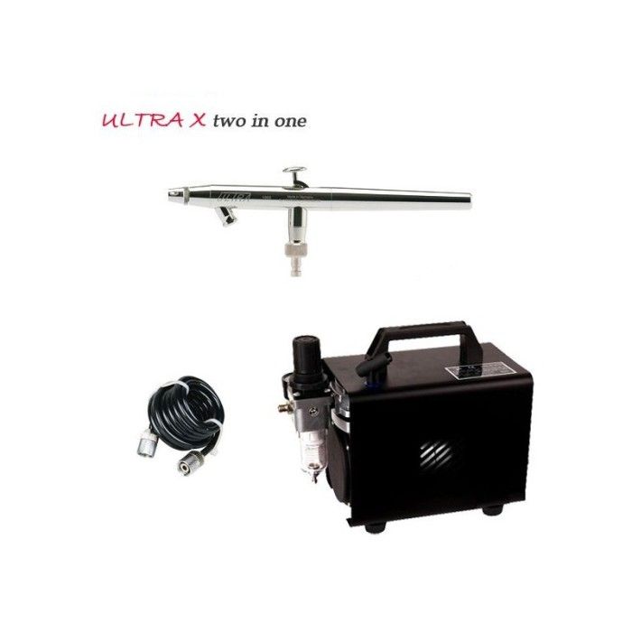Pacchetto aerografo Ultra X Due in uno (0,2/0,4 mm) + compressore RM 2600+